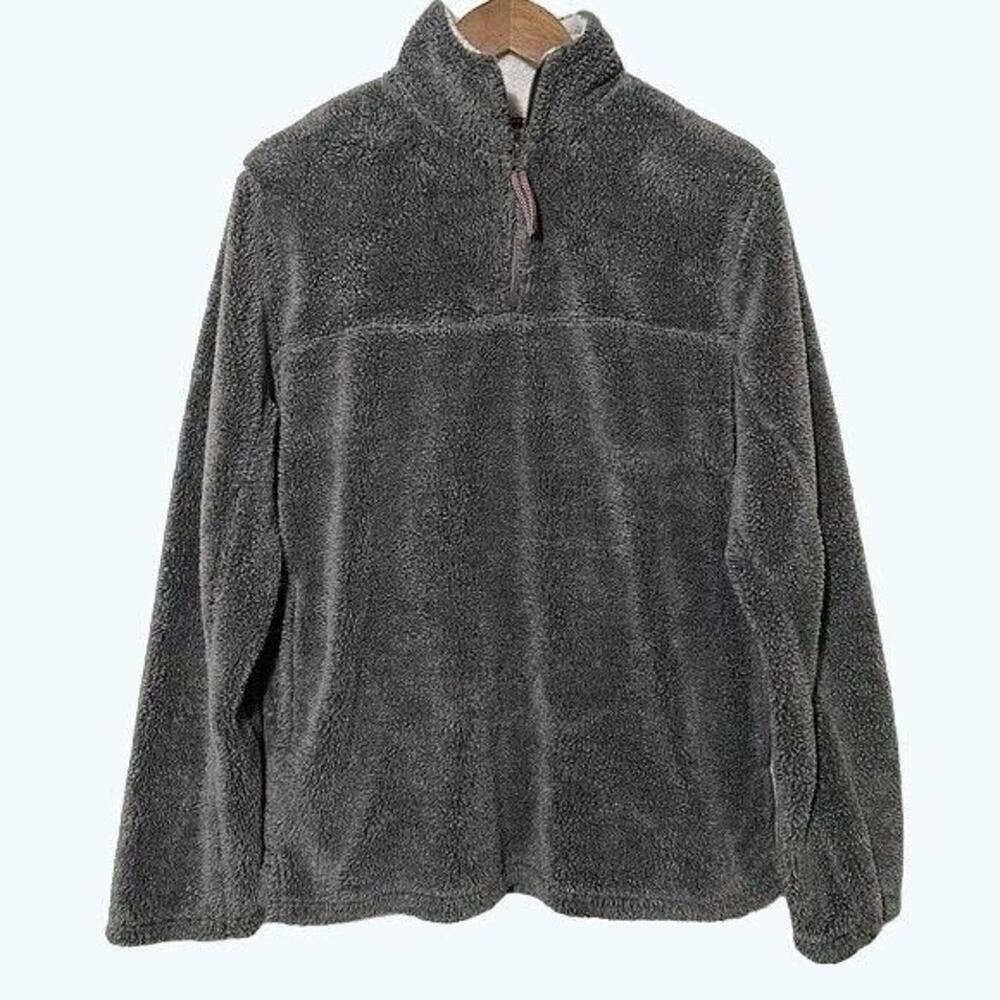 Pressbox Shaggy Grey Quarter Zip Pullover Faux Fur Medium